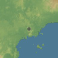 Shaded relief of the 60 km around Arraiján, drawn from the GMTED2010 grid