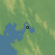 Shaded relief of the 60 km around La Palma, drawn from the GMTED2010 grid