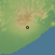 Shaded relief of the 60 km around Las Colinas, drawn from the GMTED2010 grid