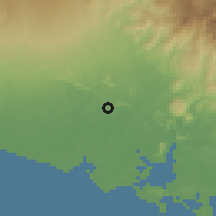 Shaded relief of the 60 km around Las Lomas, drawn from the GMTED2010 grid