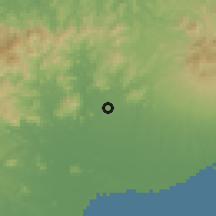 Shaded relief of the 60 km around Las Lomas, drawn from the GMTED2010 grid