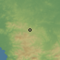 Shaded relief of the 60 km around Las Minas, drawn from the GMTED2010 grid