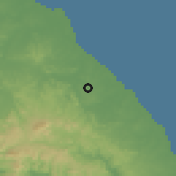 Shaded relief of the 60 km around Las Tablas, drawn from the GMTED2010 grid