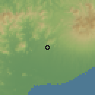 Shaded relief of the 60 km around Llano Marín, drawn from the GMTED2010 grid