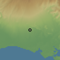 Shaded relief of the 60 km around Bágala, drawn from the GMTED2010 grid