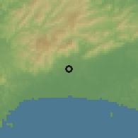 Shaded relief of the 60 km around Los Lotes, drawn from the GMTED2010 grid