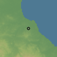 Shaded relief of the 60 km around Los Santos, drawn from the GMTED2010 grid