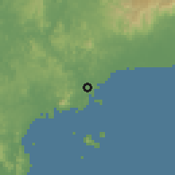 Shaded relief of the 60 km around Balboa, drawn from the GMTED2010 grid