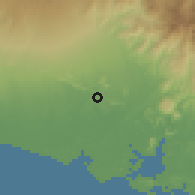 Shaded relief of the 60 km around Mata del Nance, drawn from the GMTED2010 grid
