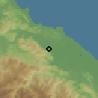 Shaded relief of the 60 km around Barranco, drawn from the GMTED2010 grid