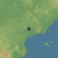 Shaded relief of the 60 km around Nuevo Guararé, drawn from the GMTED2010 grid