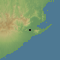 Shaded relief of the 60 km around Bejuco, drawn from the GMTED2010 grid