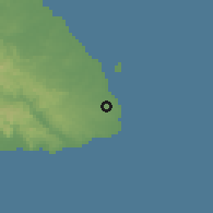 Shaded relief of the 60 km around Pedasí, drawn from the GMTED2010 grid