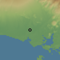 Shaded relief of the 60 km around Pedregal, drawn from the GMTED2010 grid