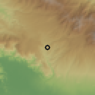 Shaded relief of the 60 km around Plaza de Caisán, drawn from the GMTED2010 grid