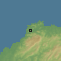 Shaded relief of the 60 km around Portobelo, drawn from the GMTED2010 grid