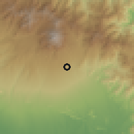 Shaded relief of the 60 km around Potrerillos Arriba, drawn from the GMTED2010 grid