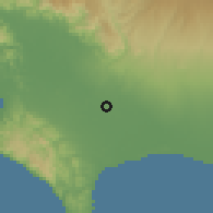 Shaded relief of the 60 km around Progreso, drawn from the GMTED2010 grid