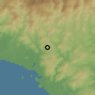 Shaded relief of the 60 km around Pueblo Viejo, drawn from the GMTED2010 grid