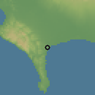 Shaded relief of the 60 km around Puerto Armuelles, drawn from the GMTED2010 grid