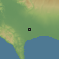 Shaded relief of the 60 km around Berbá, drawn from the GMTED2010 grid