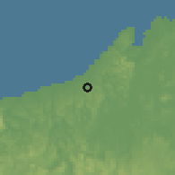 Shaded relief of the 60 km around Puerto Escondido, drawn from the GMTED2010 grid