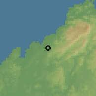 Shaded relief of the 60 km around Río Alejandro, drawn from the GMTED2010 grid