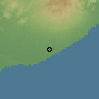 Shaded relief of the 60 km around Río Hato, drawn from the GMTED2010 grid