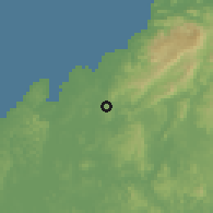 Shaded relief of the 60 km around Río Rita, drawn from the GMTED2010 grid