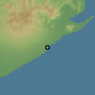 Shaded relief of the 60 km around San Carlos, drawn from the GMTED2010 grid