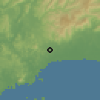 Shaded relief of the 60 km around San Miguelito, drawn from the GMTED2010 grid