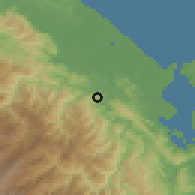 Shaded relief of the 60 km around Bocas del Toro, drawn from the GMTED2010 grid