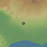 Shaded relief of the 60 km around Santa Marta, drawn from the GMTED2010 grid