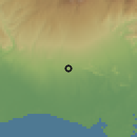 Shaded relief of the 60 km around Boquerón, drawn from the GMTED2010 grid