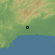 Shaded relief of the 60 km around Tocumen, drawn from the GMTED2010 grid