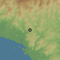 Shaded relief of the 60 km around Tolé, drawn from the GMTED2010 grid