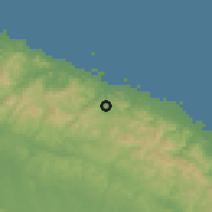 Shaded relief of the 60 km around Ukupseni, drawn from the GMTED2010 grid