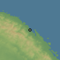 Shaded relief of the 60 km around Ustupo, drawn from the GMTED2010 grid