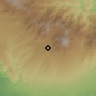 Shaded relief of the 60 km around Volcán, drawn from the GMTED2010 grid