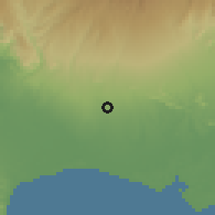 Shaded relief of the 60 km around Bugaba, drawn from the GMTED2010 grid