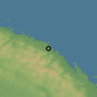 Shaded relief of the 60 km around Ailigandí, drawn from the GMTED2010 grid