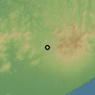 Shaded relief of the 60 km around Caimito, drawn from the GMTED2010 grid