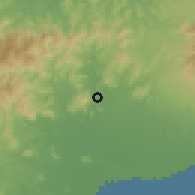 Shaded relief of the 60 km around Cañaveral, drawn from the GMTED2010 grid