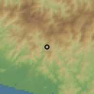Shaded relief of the 60 km around Canoa, drawn from the GMTED2010 grid