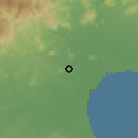 Shaded relief of the 60 km around Capellanía, drawn from the GMTED2010 grid