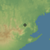 Shaded relief of the 60 km around Capira, drawn from the GMTED2010 grid