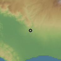 Shaded relief of the 60 km around Celmira, drawn from the GMTED2010 grid