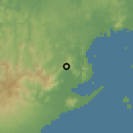 Shaded relief of the 60 km around Cermeño, drawn from the GMTED2010 grid