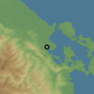 Shaded relief of the 60 km around Almirante, drawn from the GMTED2010 grid