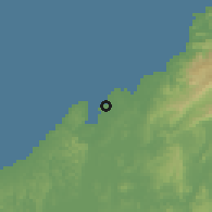 Shaded relief of the 60 km around Colón, drawn from the GMTED2010 grid
